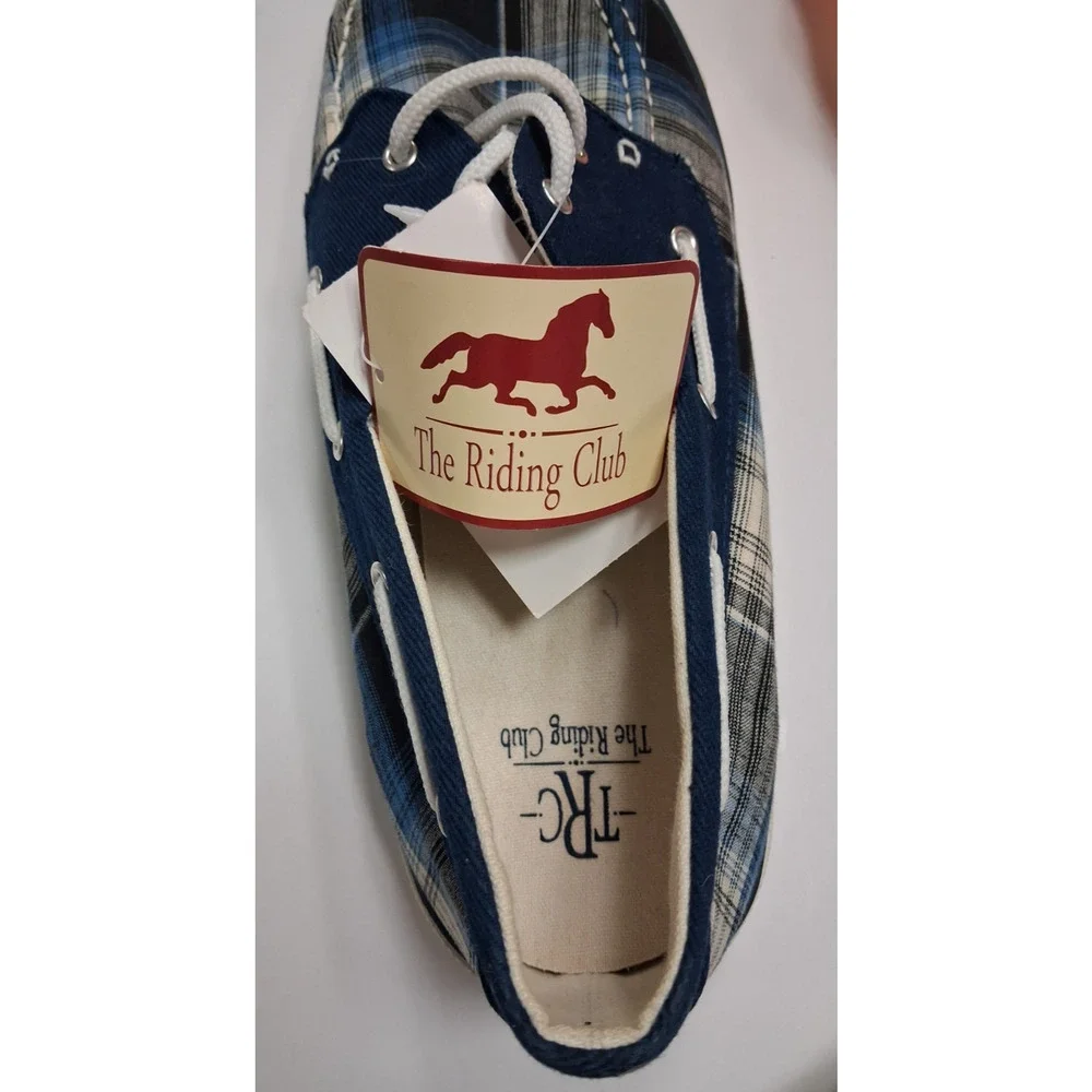 TRC The Riding Club Plaid Boat Shoes Mens Size 12 Blue Casual Deck Lace Up New